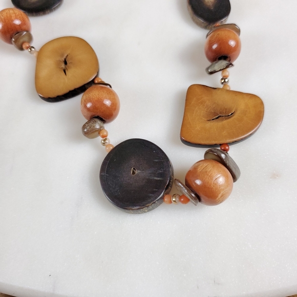 Vintage Boho long petrified chunky wood bead slice necklace - Picture 11 of 14